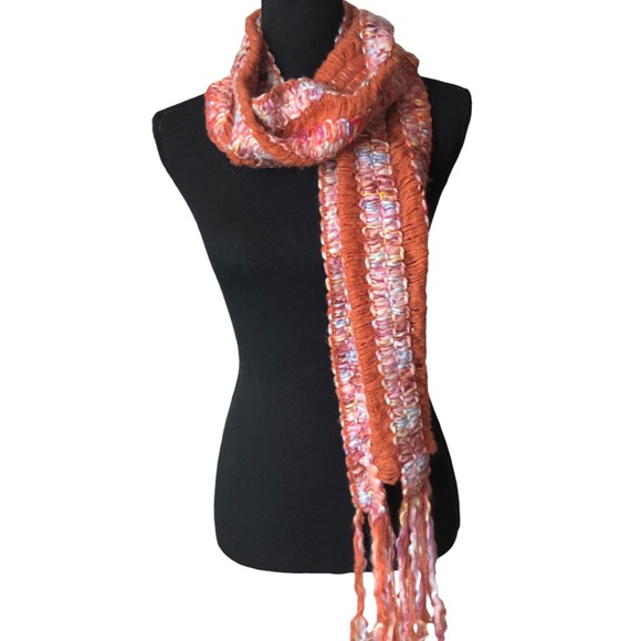 Aurora Paci Italia Woven Wool-Blend Fringe Scarf Made In Italy - Picture 3 of 13